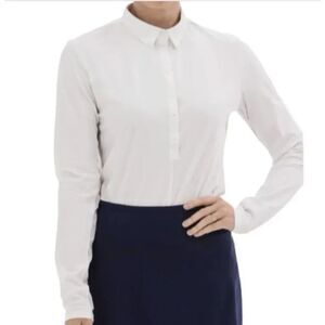 foray golf womens solid white Nylon Elastane long sleeve polo Top Large